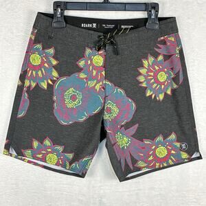 Roark Passage Board Shorts Men 30 Gray Floral Hawaiian Surf Swim Beach Huckberry